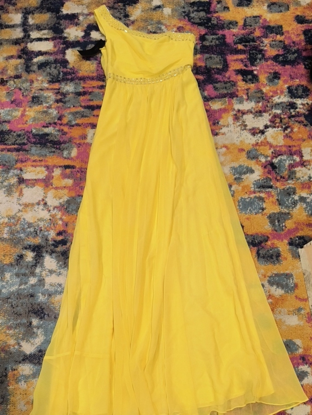 NWT BCBGMaxAzria Canary Yellow Beaded One Shoulder Evening Gown -See Description